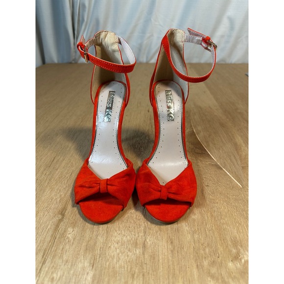 Red Suede Heels Miss KG Size 37 Ankle Strap Bow Stiletto Pumps Shoes - Picture 3 of 7